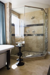 Modern glass shower in corner