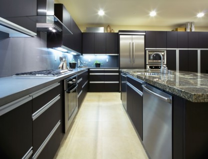Contemporary kitchen with dark cabinets