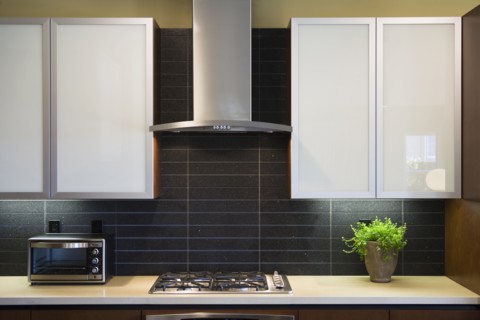 Range and hood in contemporary kitchen