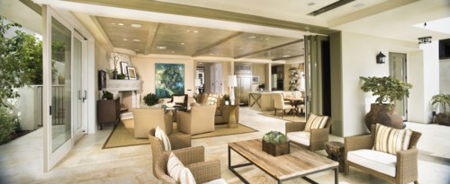 Patio outside pocketdoors to contemporary home