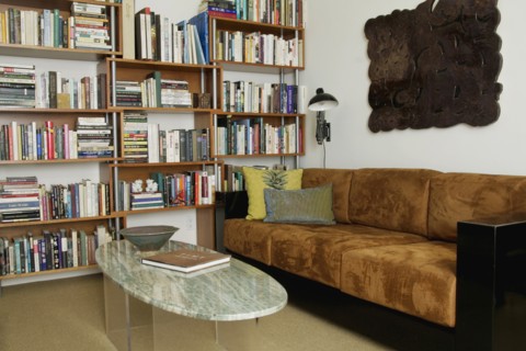 Brown suede sofa in den