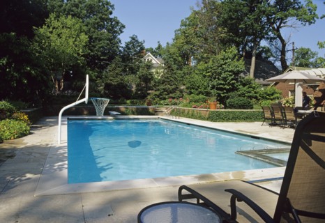 Basketball hoop at pool edge