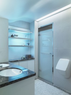 Modern bathroom with tile floor