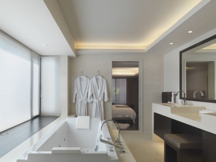 Modern master bath with hot tub