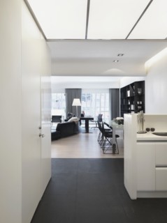 View from kitchen into modern great room