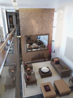 Aerial view of contemporary living room with sitting area