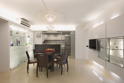 Modern dining room with circular dining table