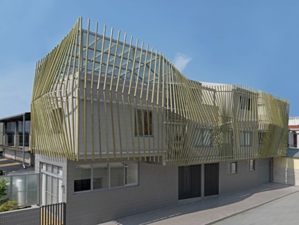 Exterior of modern home covered in bamboo