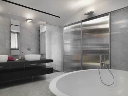 Clean modern master bathroom