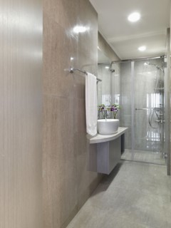 Modern bathroom with glass shower