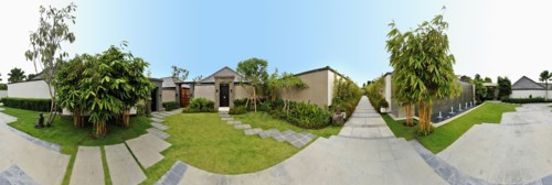 Panoramic view of pathways at resort
