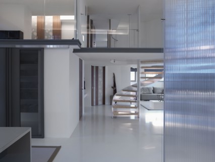 Interior of modern home with winding staircase