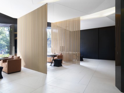 Sitting areas separated by cardboard tubes