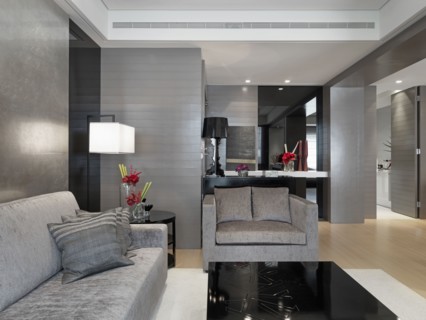 Modern living room with gray furnishings