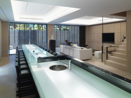 Long illuminated conference table