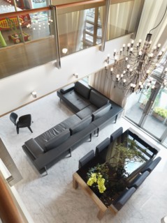 Overhead view modern living and dining room
