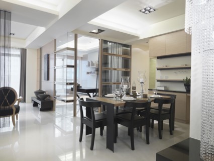Modern Dining room with set up dining table