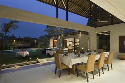 Contemporary dining room open to outside