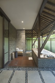 Master bathroom with stone hot tub