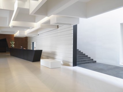 Spacious modern lobby with reception desk