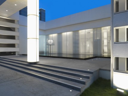 Steps leading to modern infinity pool