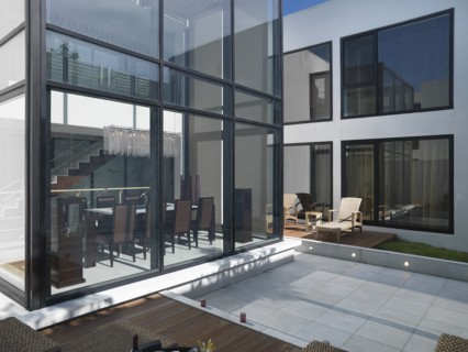 Exterior of modern glass home