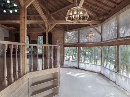 Interior dancing area near windows