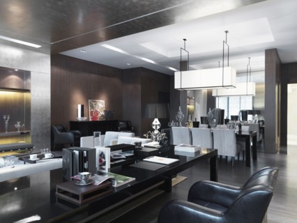 Desk in living room of modern interior