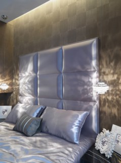 Detail satin headboard and bedding