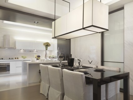 Dining table outside modern kitchen