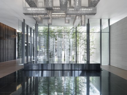 Lobby with modern light fixture