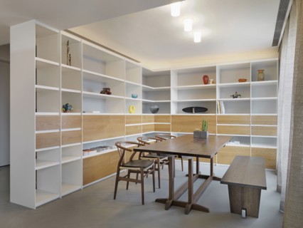 Dining table with a bench in modern dining room