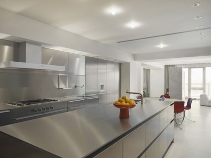 Modern kitchen with stainless steel island