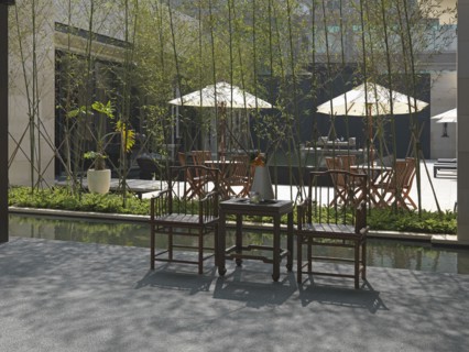 Chairs and end table out on patio