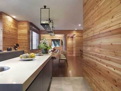 Kitchen and dining room table in cabin home