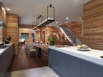 Kitchen and dining room table in cabin home