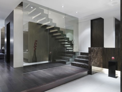 Glass wall along staircase