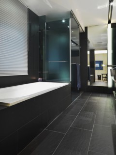Detail of black tile in modern bathroom