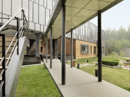 Covered walkway outside modern building