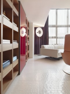 White linoleum floor in modern living room