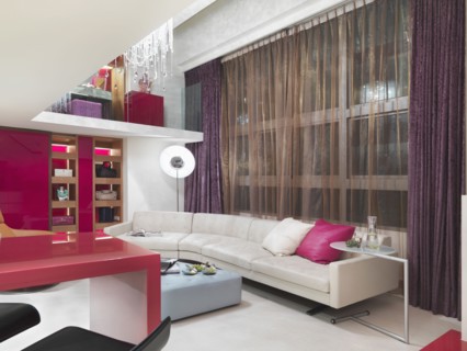 Large white leather sofa in modern interior