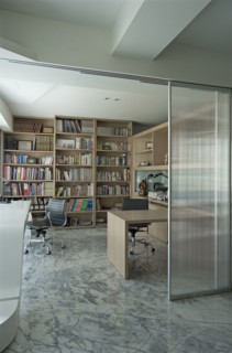 Modern home office with marble floor