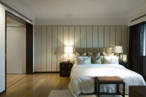 Master bedroom with hardwood floors