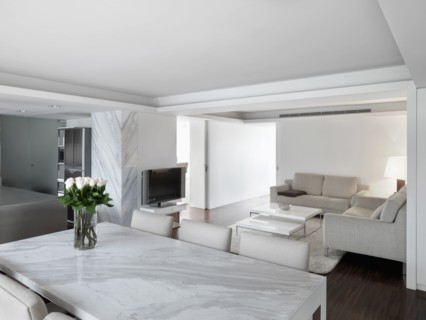Marble dining room table outside living room