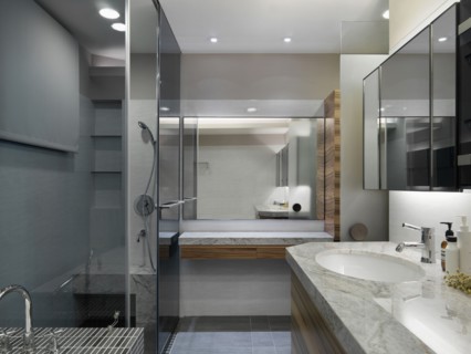 Modern bathroom with marble countertops