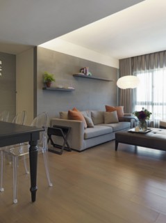 Modern living room and dining room with hardwood floors