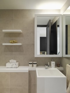 Sink and mirror in bathroom