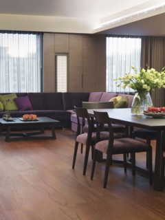 Dining room table sofa in modern home