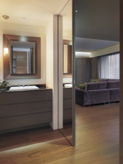 Bathroom and living room in modern home