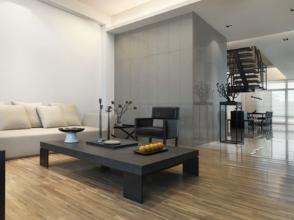 Living room with hardwood floor in modern home